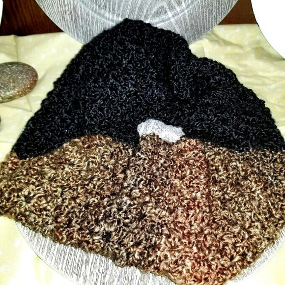 NEW ORIGINAL Black Rusty Brown Earthy Handknit Infinity Cowl Hooded Hood Scarf - Picture 2 of 5